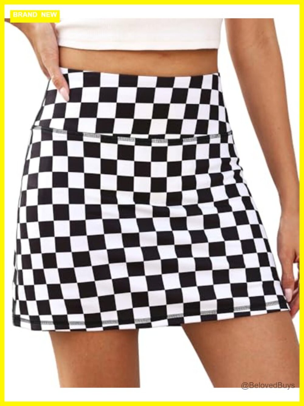 High Waisted Checkered Skort 15" A-Line Athletic with Built-in Shorts Pockets